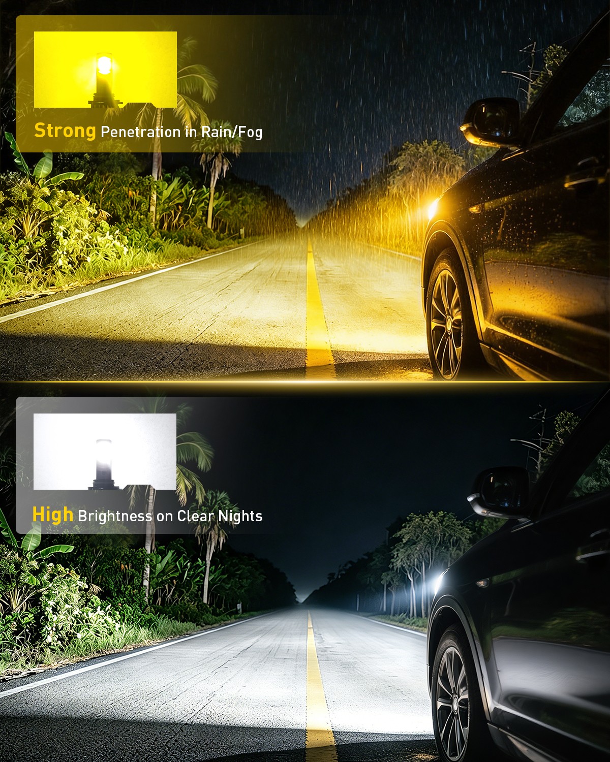AUXITO 9005 LED Switchback Light Bulbs 6500K White&3000K Amber Yellow 50000LM