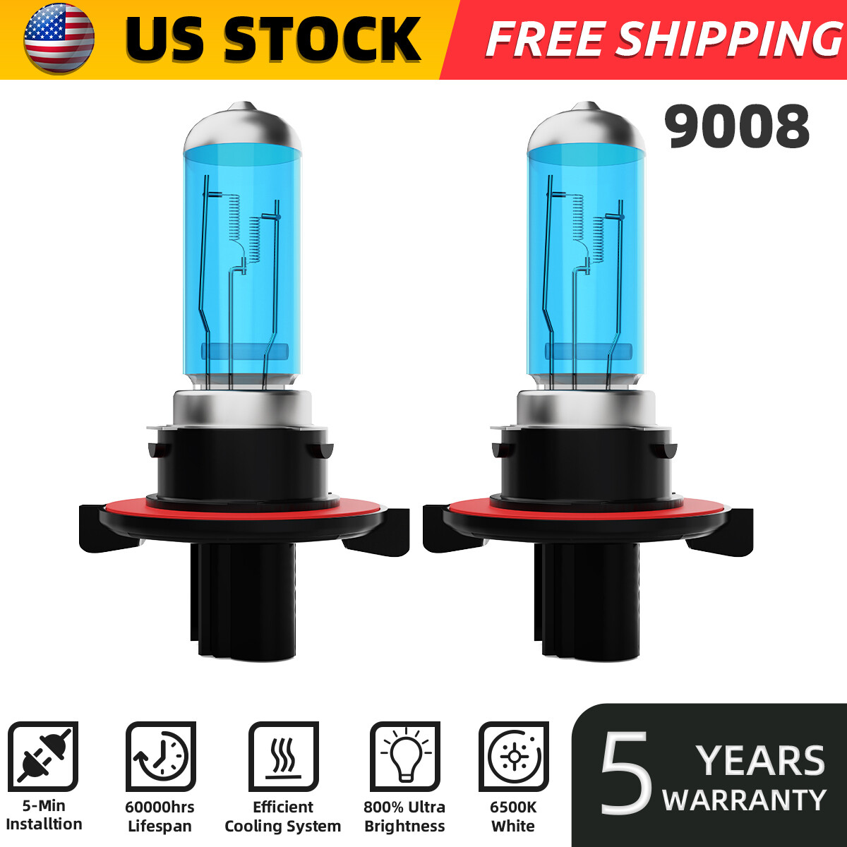 For Ford Escape 2008-2012 H13/9008 Halogen Headlight Bulbs High/Low Beam 6000K