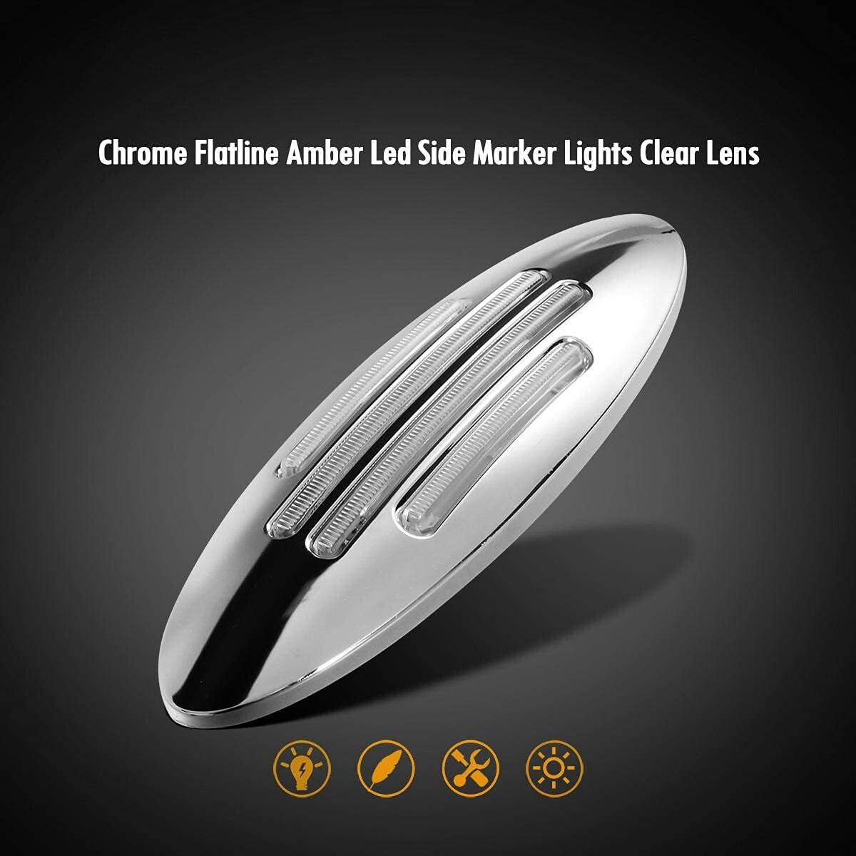 10pcs Amber Thin Side Marker Lights Clearance 24 LED Chrome for Freightliner USA