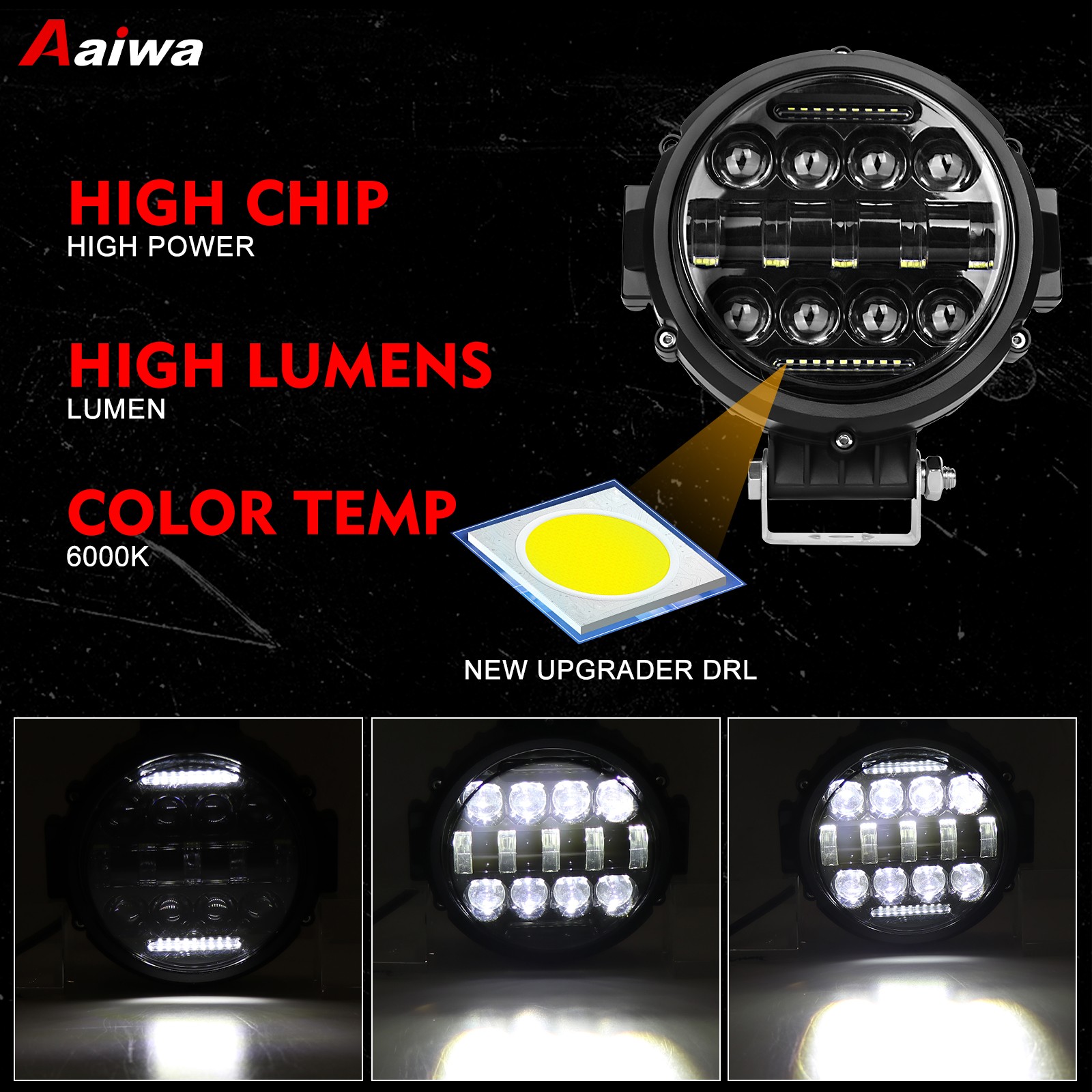 7″ Inch Round LED Work Light Bar Offroad Fog Driving Lamp Truck ATV UTV DRL Pods
