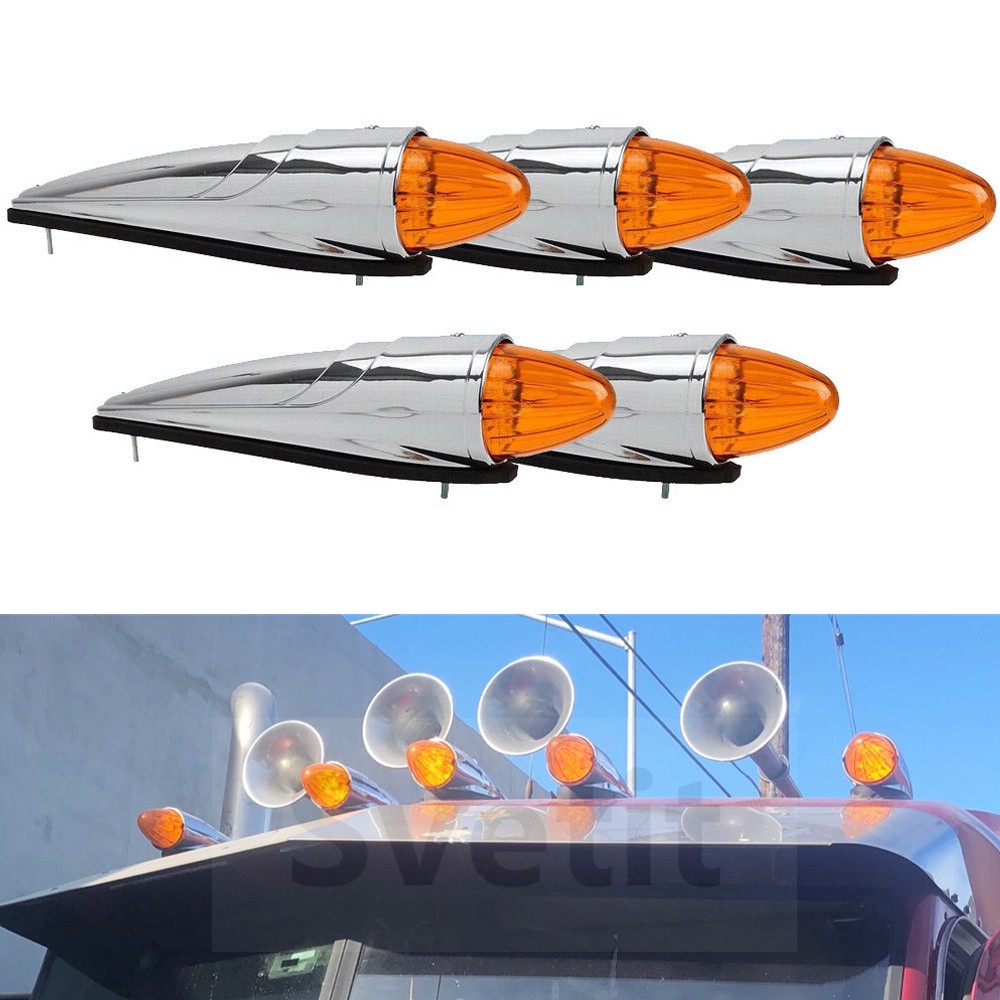 5x 17 LED Amber Torpedo Cab Roof Top Marker Light For Kenworth Peterbilt Truck