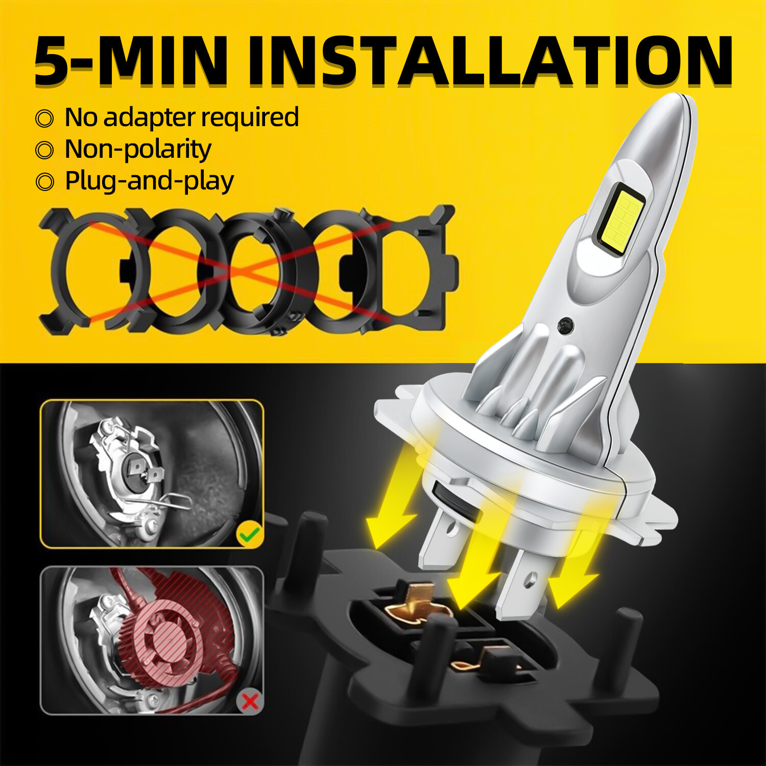 Canbus Super Bright H7 LED Headlight Kit High Low Beam 12000LM 6000K Super White