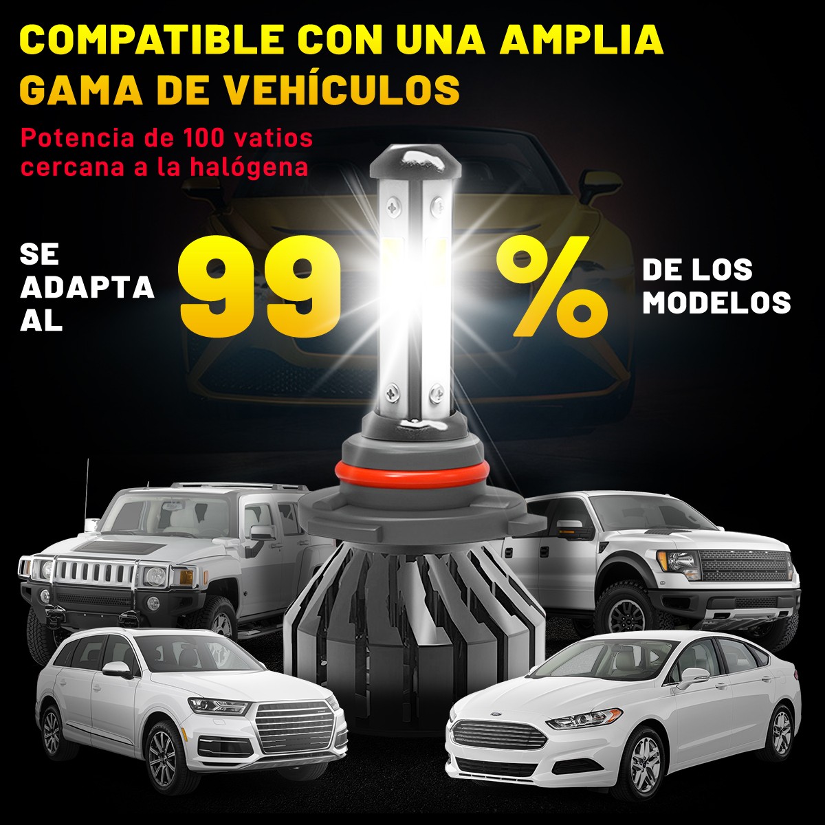 9005 HB3 4-SIDES LED Combo 6000K Clear Cool White Headlight High Low Beam Bulbs