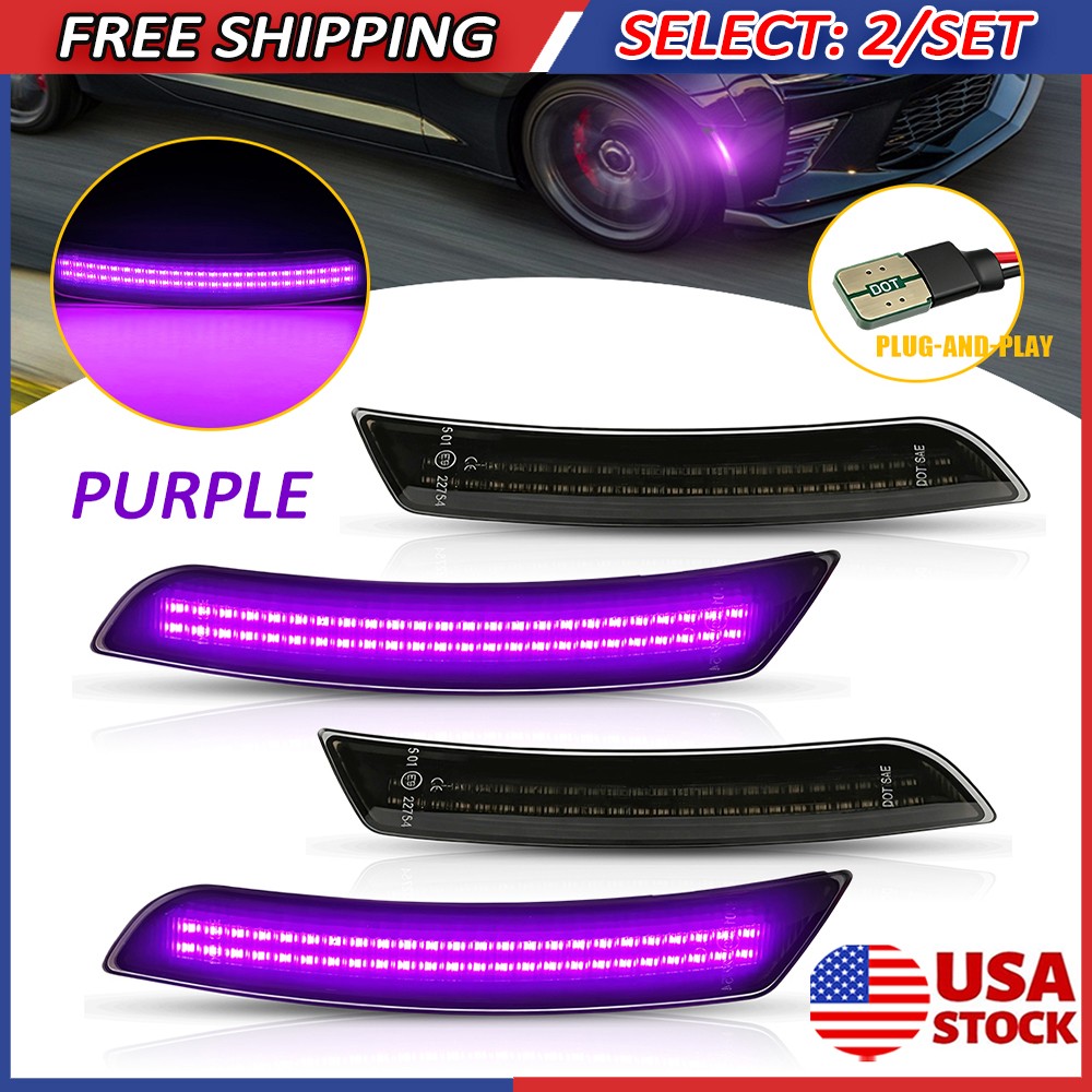 8PCS Purple Smoked LED Side Marker Lights 23169181 For 2016 17-2023 Chevy Camaro
