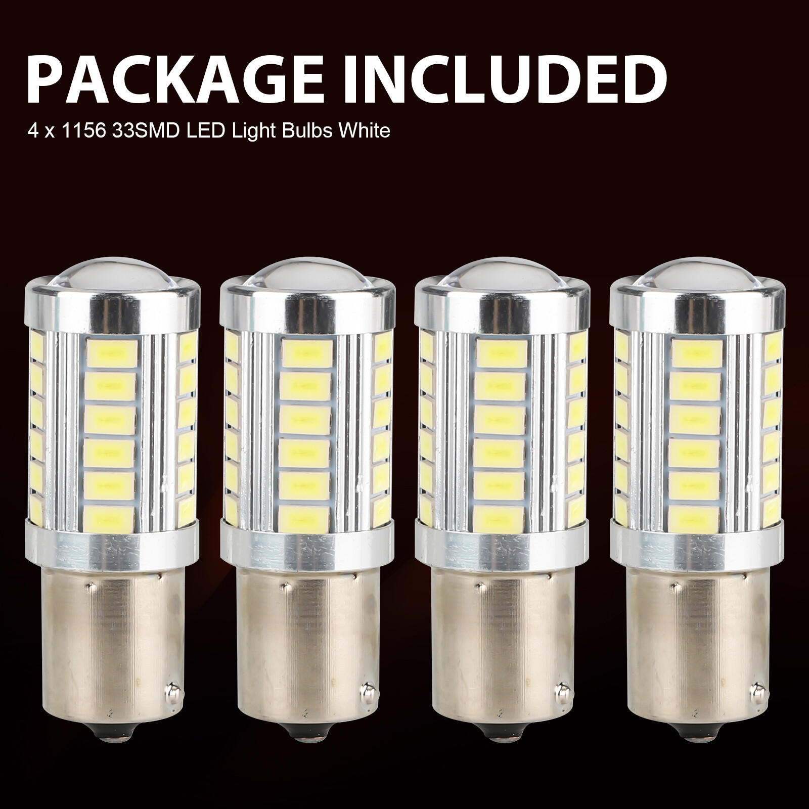 4x 1156 33-SMD LED Tail Brake Stop Backup Reverse Turn Signal Light Bulbs White