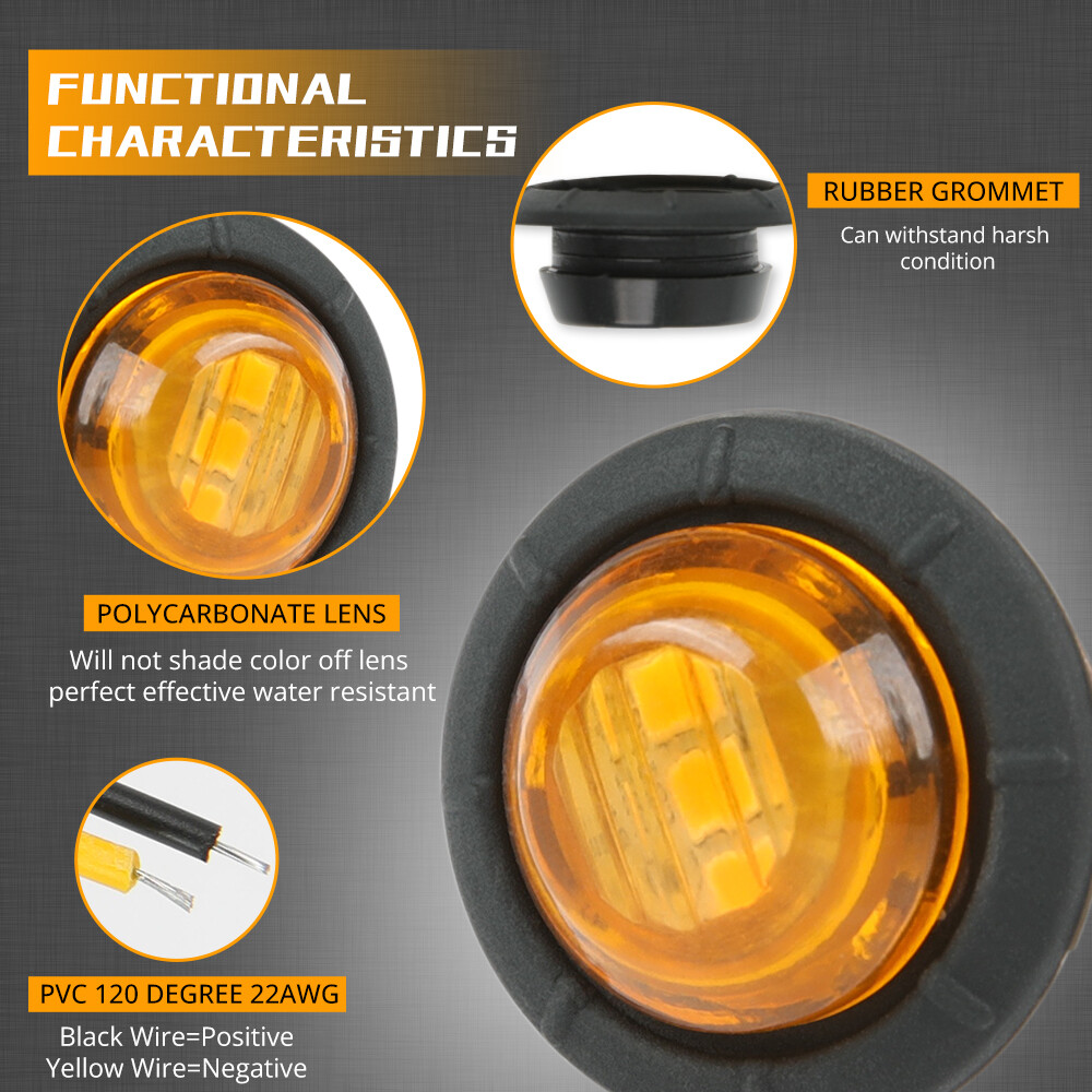 20pcs Mini Round Marker Lights 3/4″LED Truck Trailer Bullet Side Clearance Light