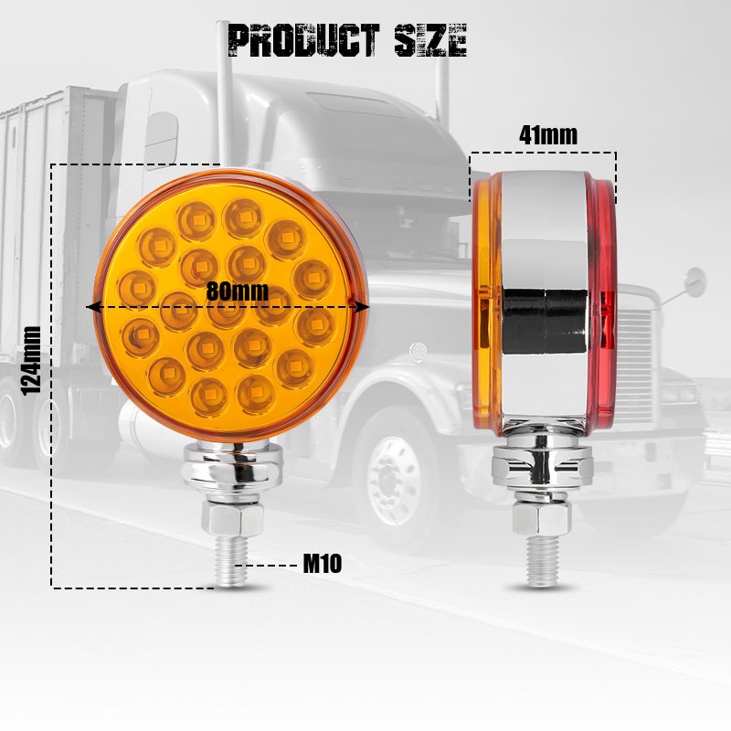 2X Amber/Red LED Dual Face Marker Lights Turn Signal Fender Semi Truck Trailer