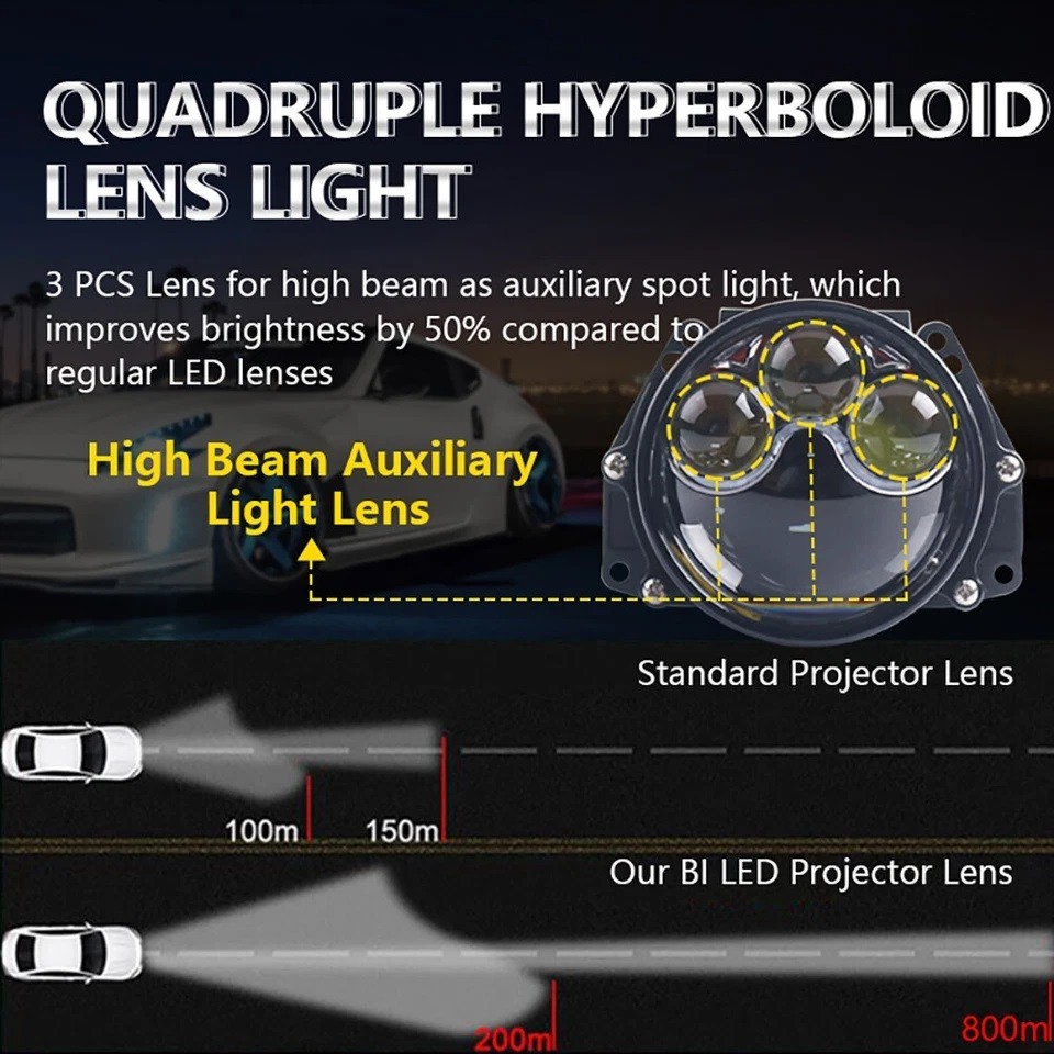 3“ Direct Laser Bi-LED Projector Lens Hyperboloid Lens 140W For Hella Headlight