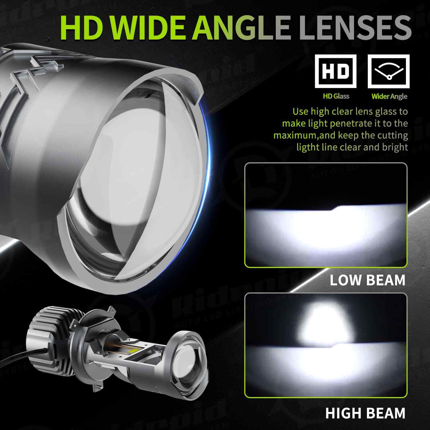 2X H4/9003 Bi-LED Projector Mini Lens Headlight Bulbs Hi/Lo 20000LM Retrofit LHD