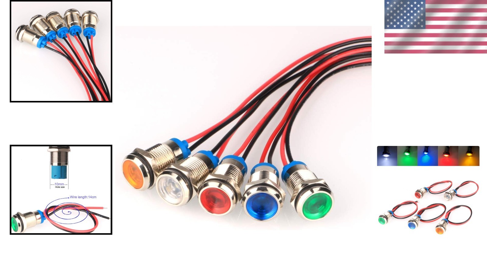 Durable AC/DC 12-24V LED Indicator Lights – 5pcs Waterproof Multi-Color Set