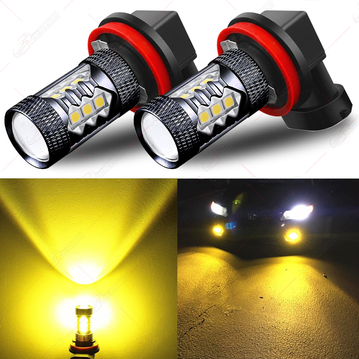 Super Bright Golden Yellow 16-SMD H11 H8 H9 LED Bulbs For DRL Driving Fog Lights