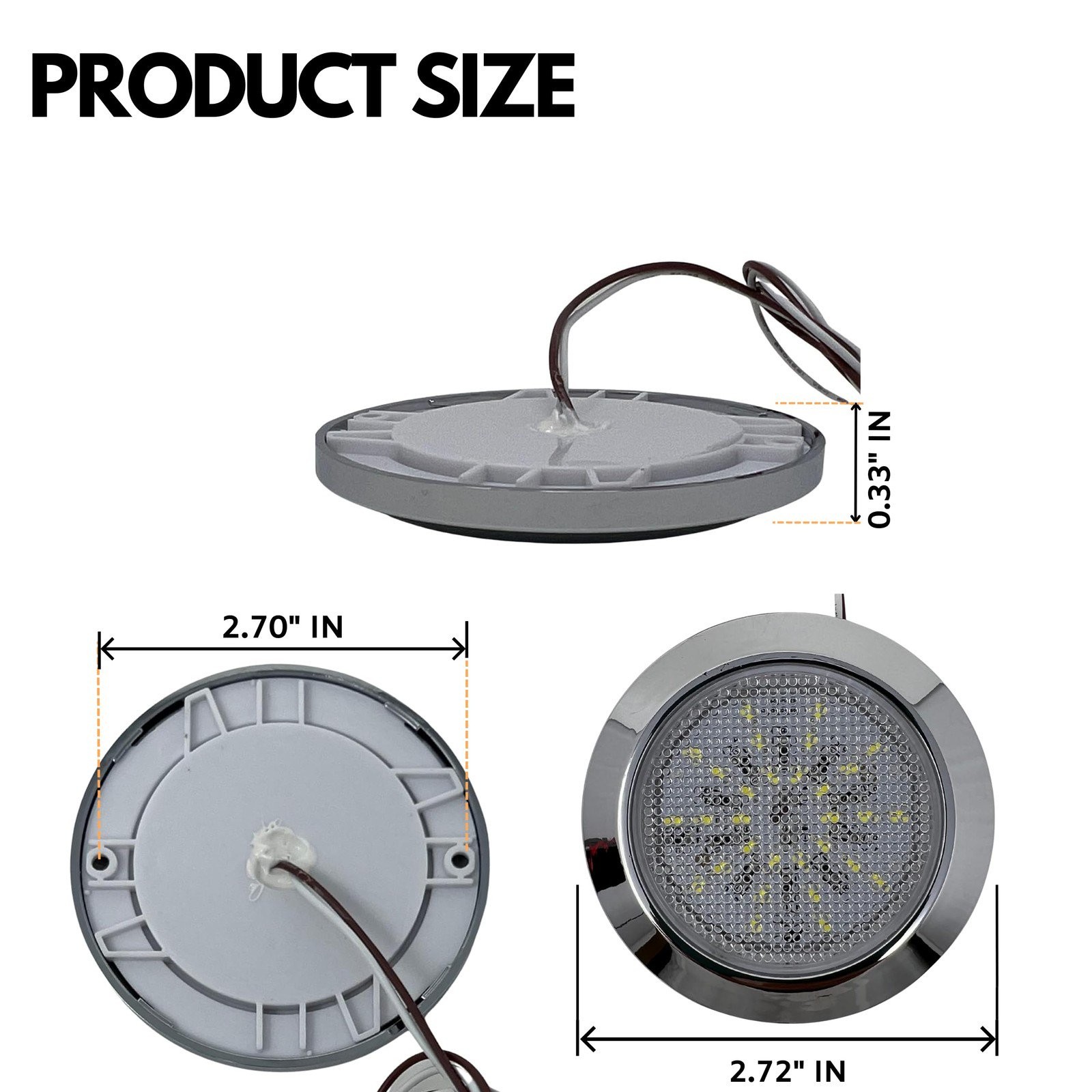 Universal Interior Reading LED Light Round 30 Ceiling Dome Chrome Bezel Housing