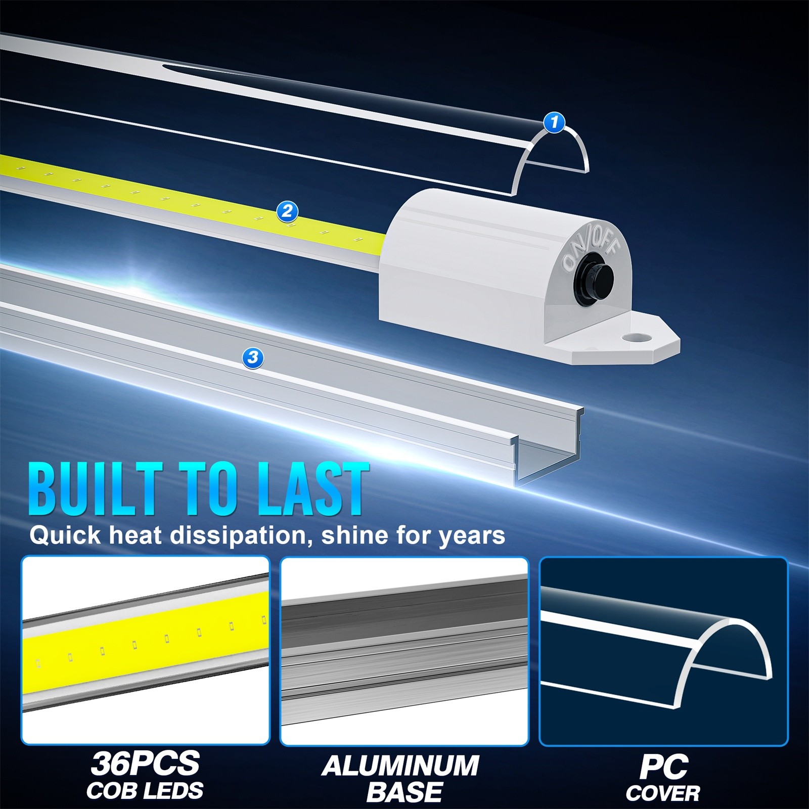 4Pcs 12V Interior LED Light Bar, COB Light Strip w/ON/Off Switch for Trailer Car