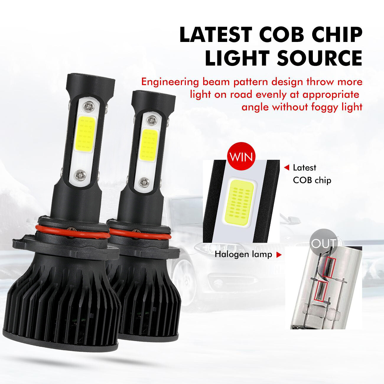 4-Sides 9006 HB4 LED Headlight Bulbs Kit White Low Beam Super Bright 1500000LM