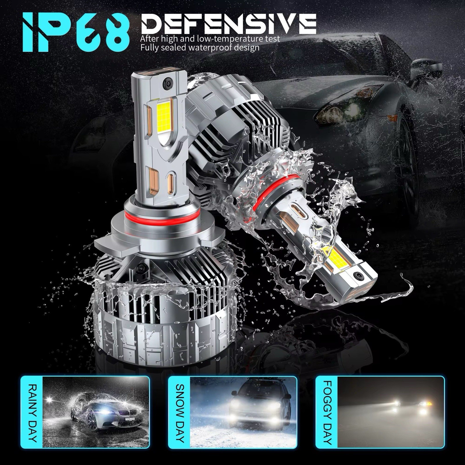9004 LED Light Bulbs – Bright 6500K Cool White – IP68 Waterproof – Plug-and-Play