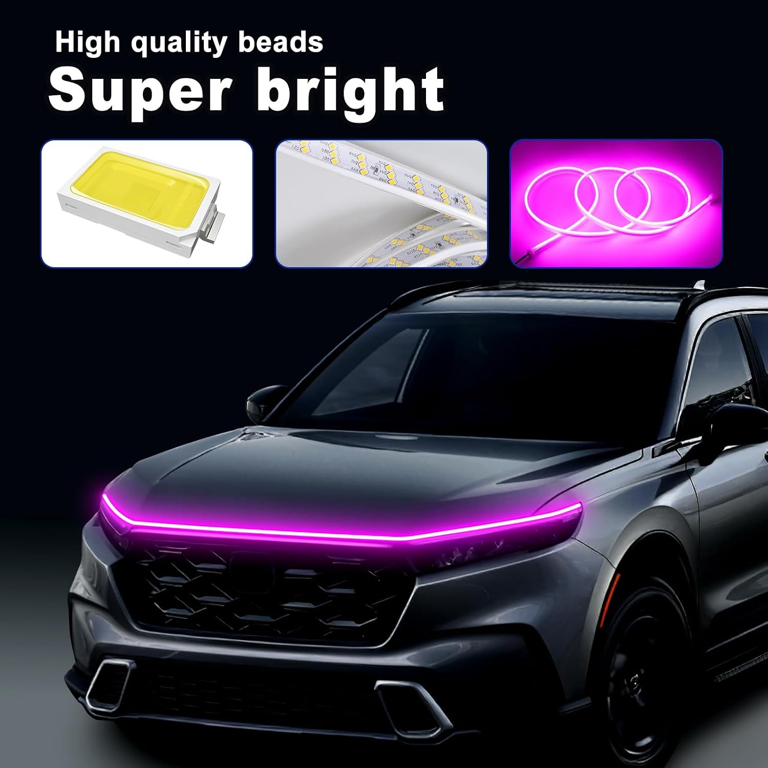 For 2M Flexible Dual Tone Pink Yellow Day Running Light