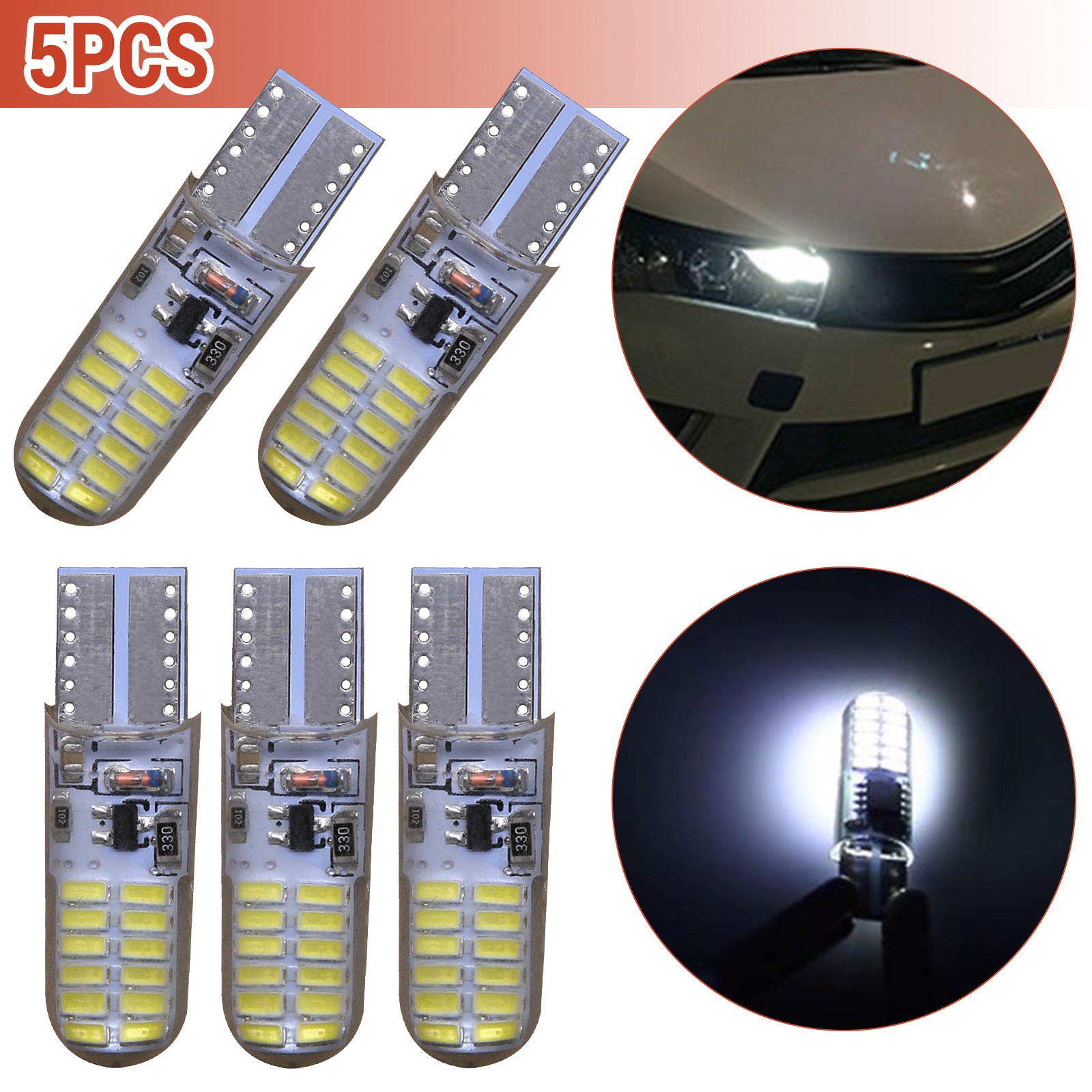 WHITE T10 194 168 LED Strobe Flash Dilicon Gel Light 24LED Bright Light Bulb
