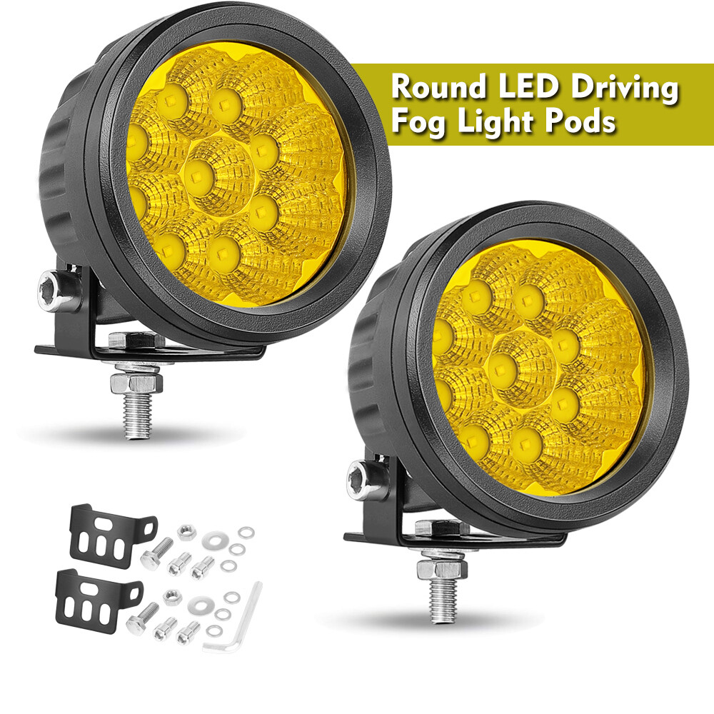 4x 4″ 90W Round LED OffRoad Driving Spot Lights Pods White & Yellow 4WD ATV 3.5″