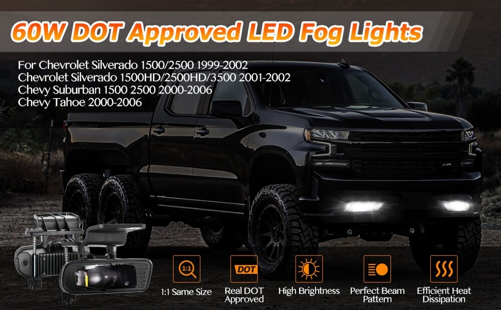 AUXBEAM LED Fog Lights Lamps For Chevy Silverado 1500 2500 1999-2002 3500 01-02