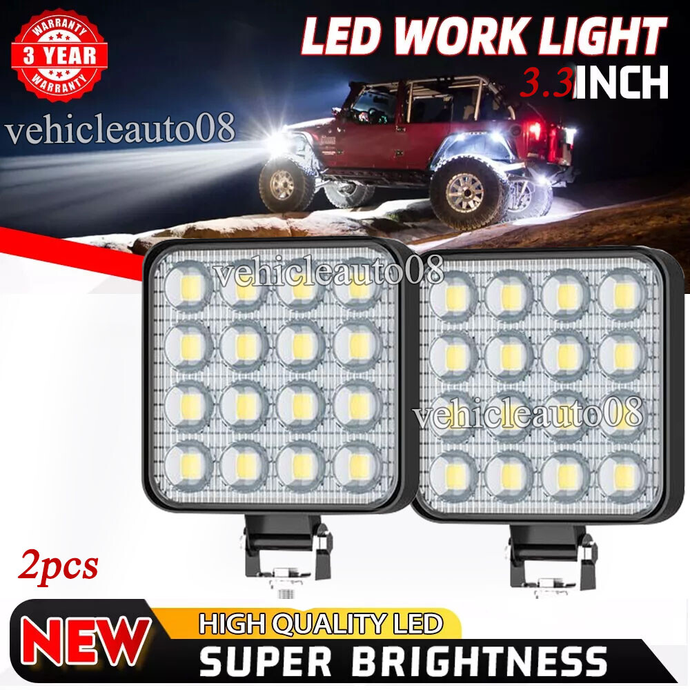 2PCS 48W LED Work Light Truck OffRoad Tractor Flood Lights 12V Square Light