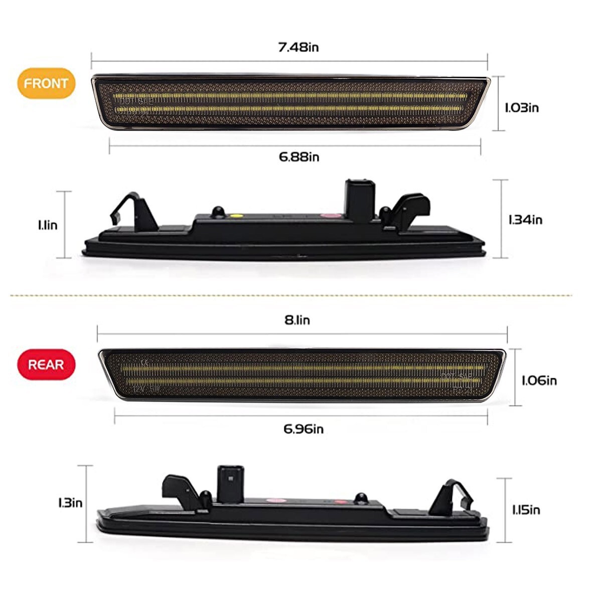 4PC Front Rear Fender Side LED Marker Light White For 2015-2023 Dodge Challenger
