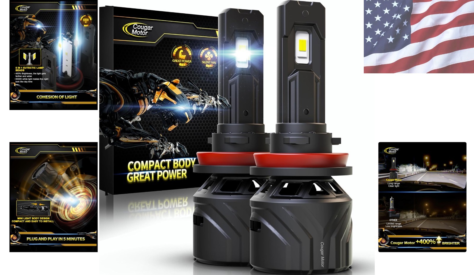 360 Adjustable H11 Fog Lights – 400% Brighter White Beam, Plug & Play, Pair of 2