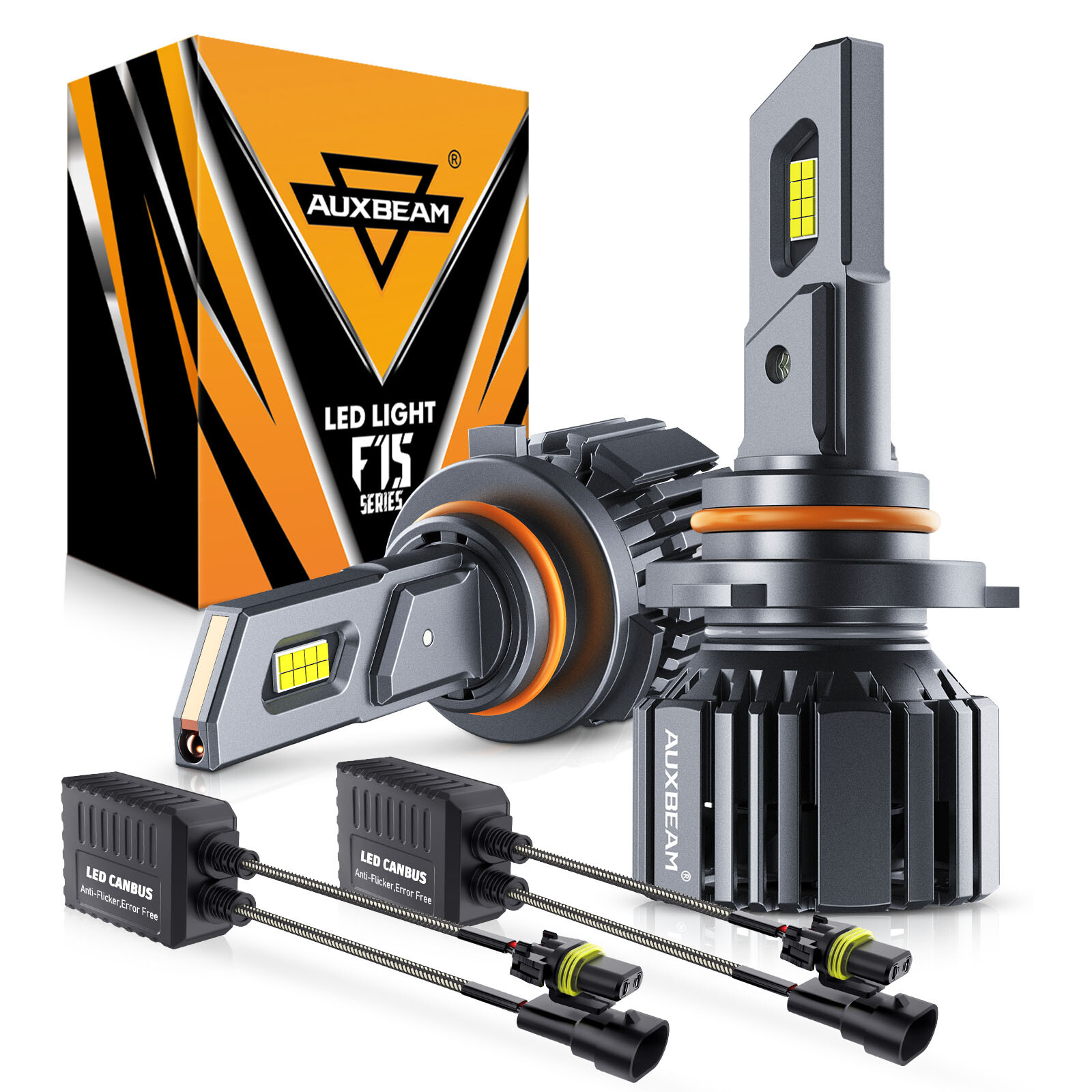 AUXBEAM 9005 HB3 LED Headlight Kit High Beam Bulbs + Resistor Canbus Decorder