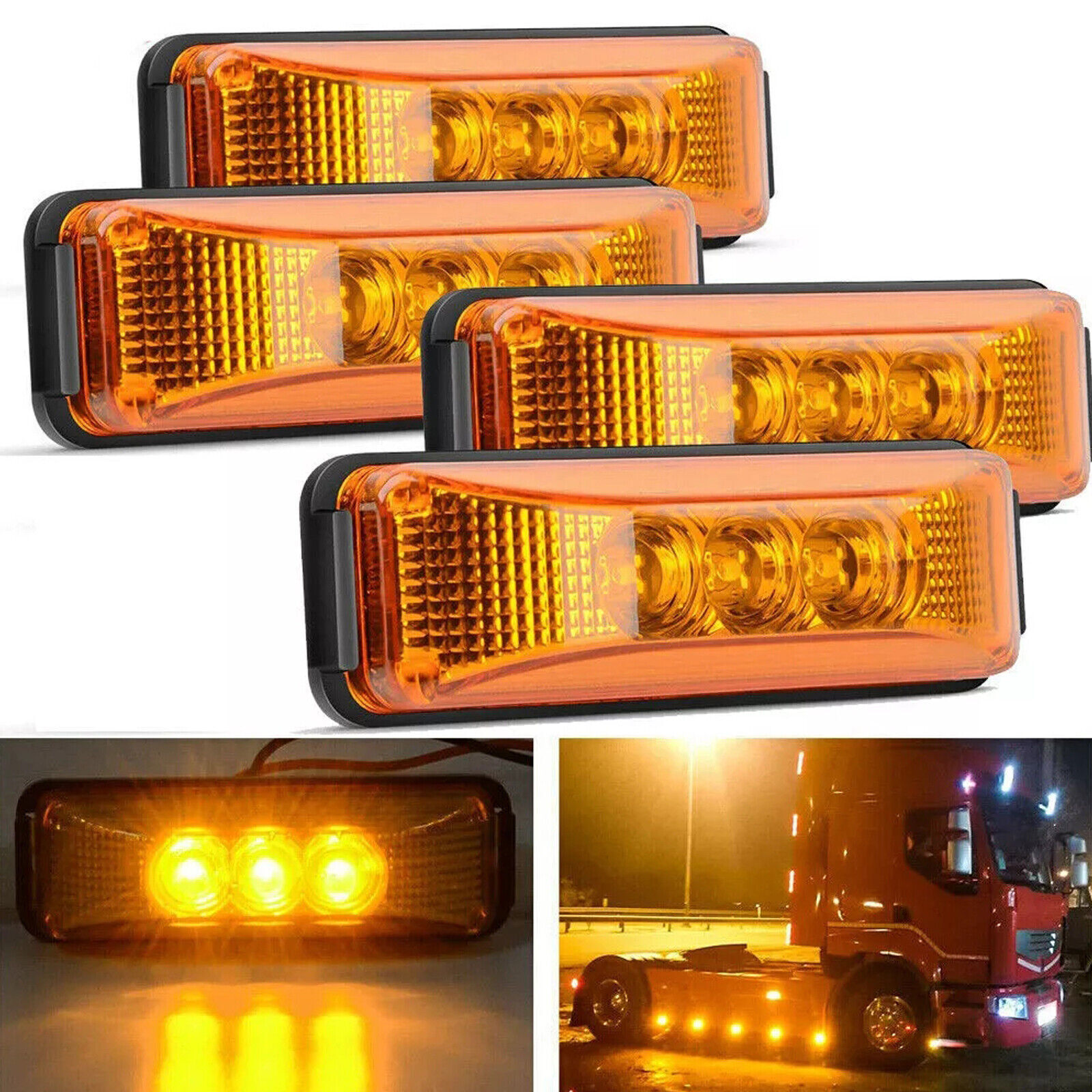 4PC 3LED Amber Side Marker Lights RV Truck Trailer Clearance Light Waterproof