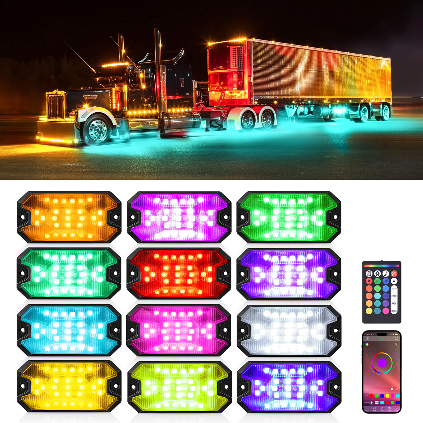 12 Pods Full Angle RGBW LED Rock Lights Wheel Well Lights APP/RF Remote Control