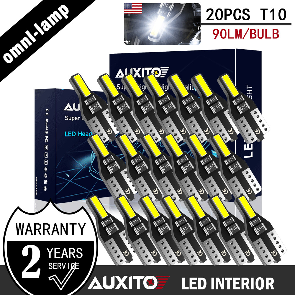 20PC Error Free Canbus T10 W5W 194 7020SMD LED Xenon White License Light Bulbs