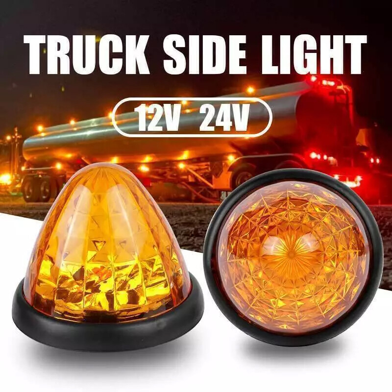 4pcs 3 Inch Round Cone Amber 16 LED Indicator Side Marker Light 12V Lorry Truck