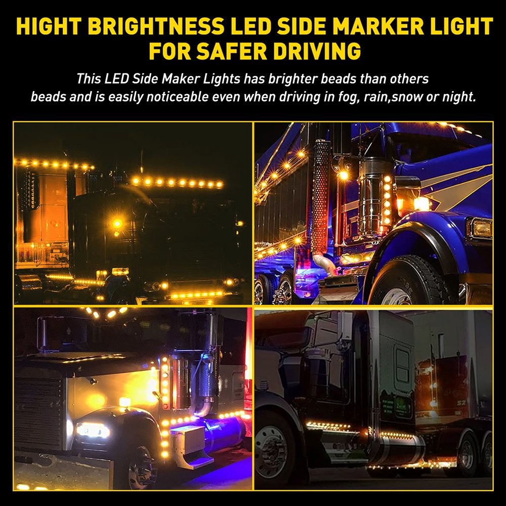 Amber Watermelon LED Clearance Marker Side Lights with Mount Brackets 4-40X