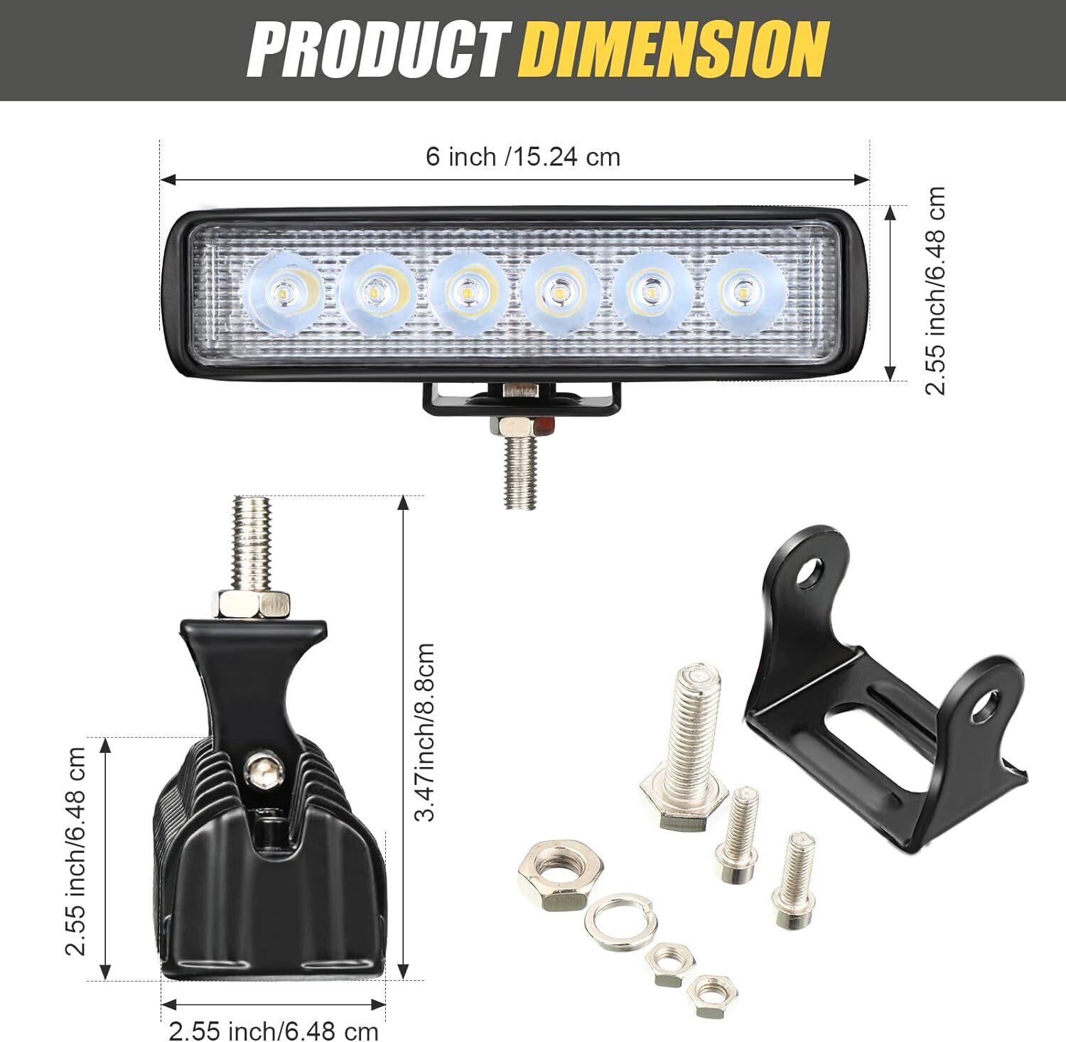 LED Work Lights 6 Inch 48W 12V Driving Strip Flood Beam light Bar SUV Offroad