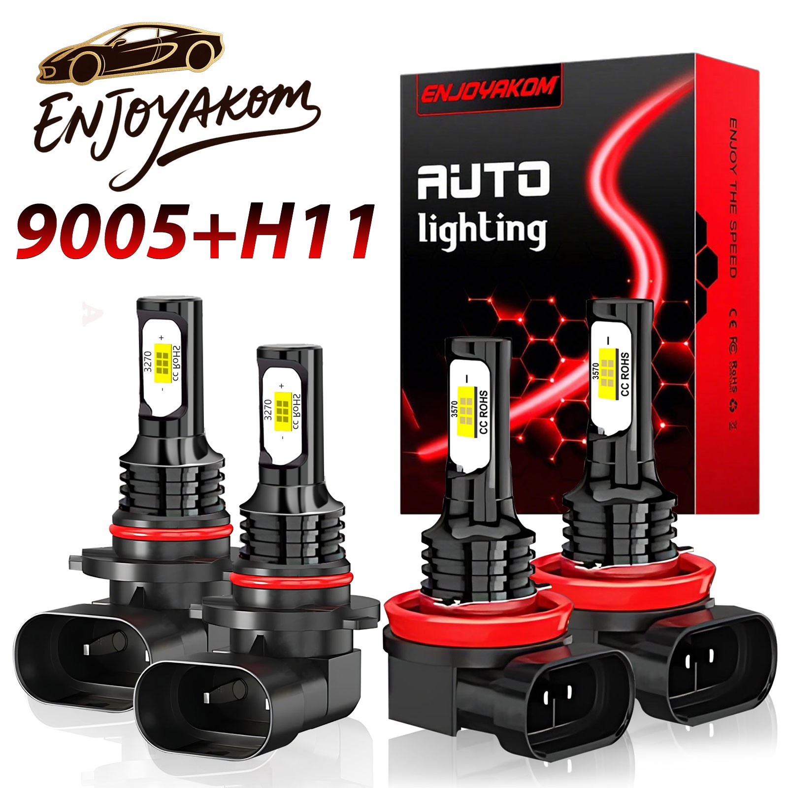 H11 9005 LED Headlights KIT Combo Bulbs 10000K High&Low Beam Super Bright White