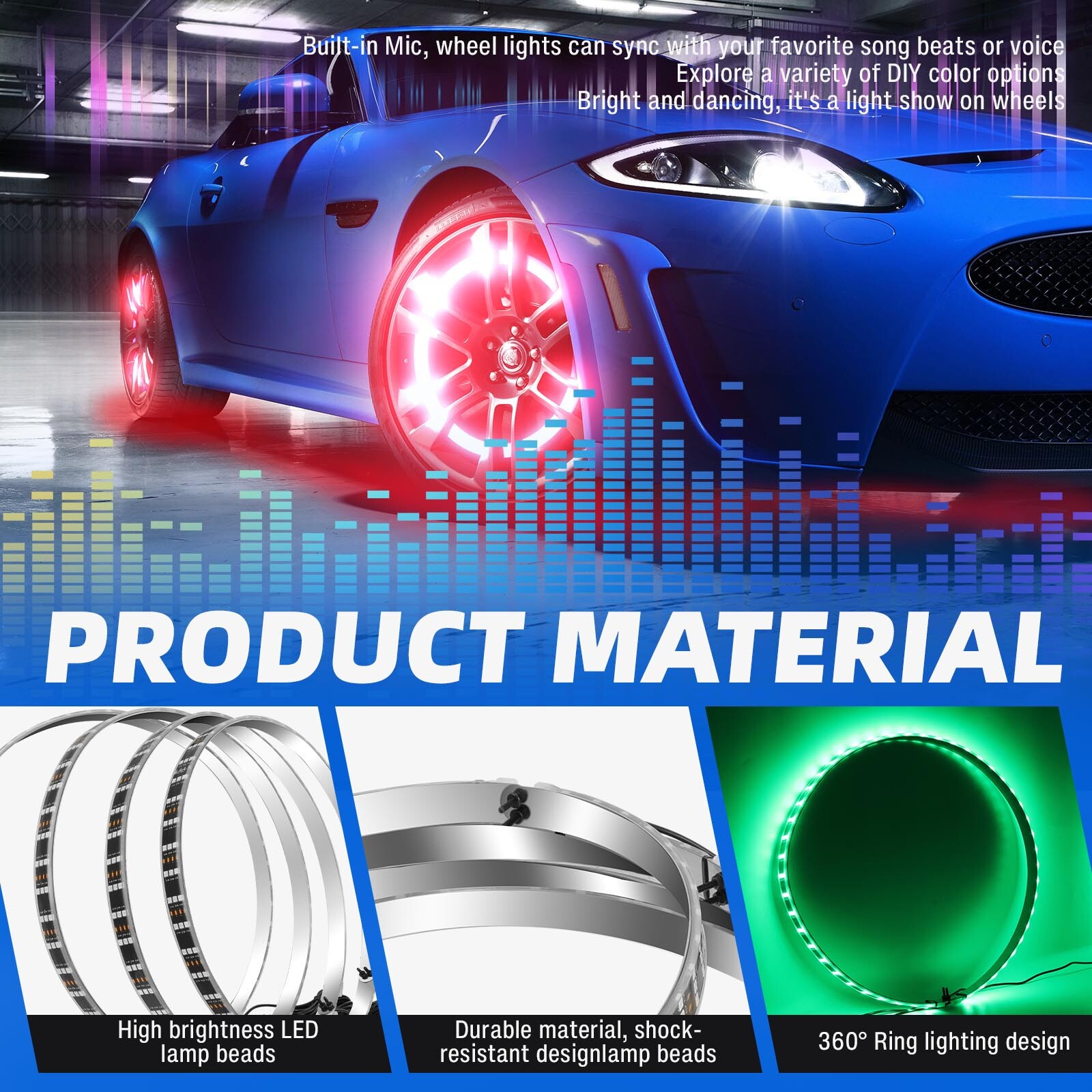 4PCS 15“ RGB LED Wheel Ring Lights Car Rim Lights For Toyota Camry XSE / TRD