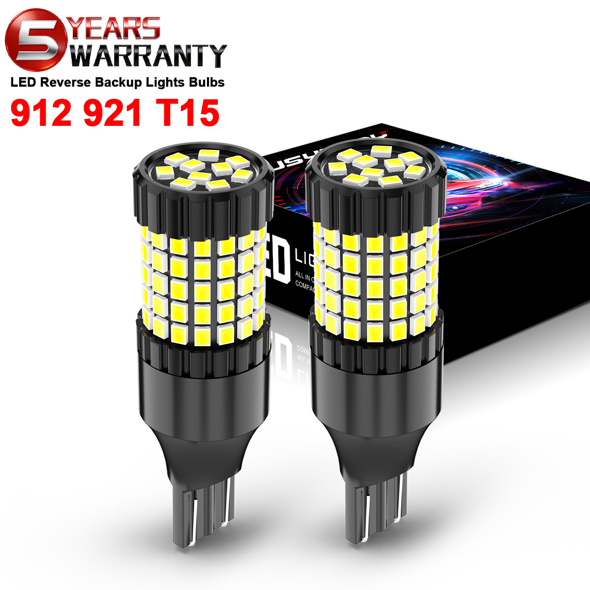 2x CHUSYYRAY 921 912 LED Reverse Back up Light Bulb 2400LM 6000K Super White T15