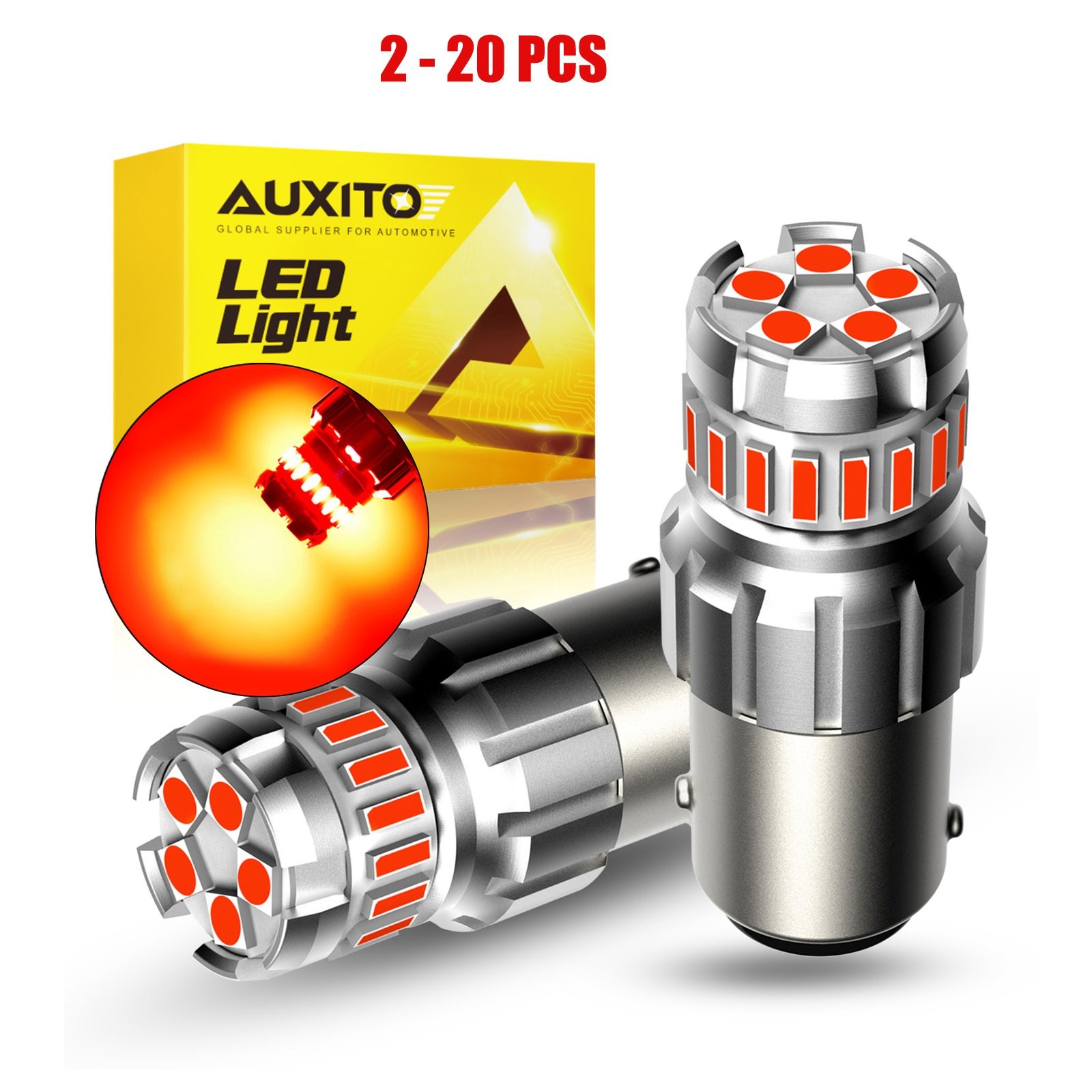 AUXITO Red Lamp 1157 7528 2357 BAY15D LED Bulb CANBUS Tail Stop Brake Light 2-20
