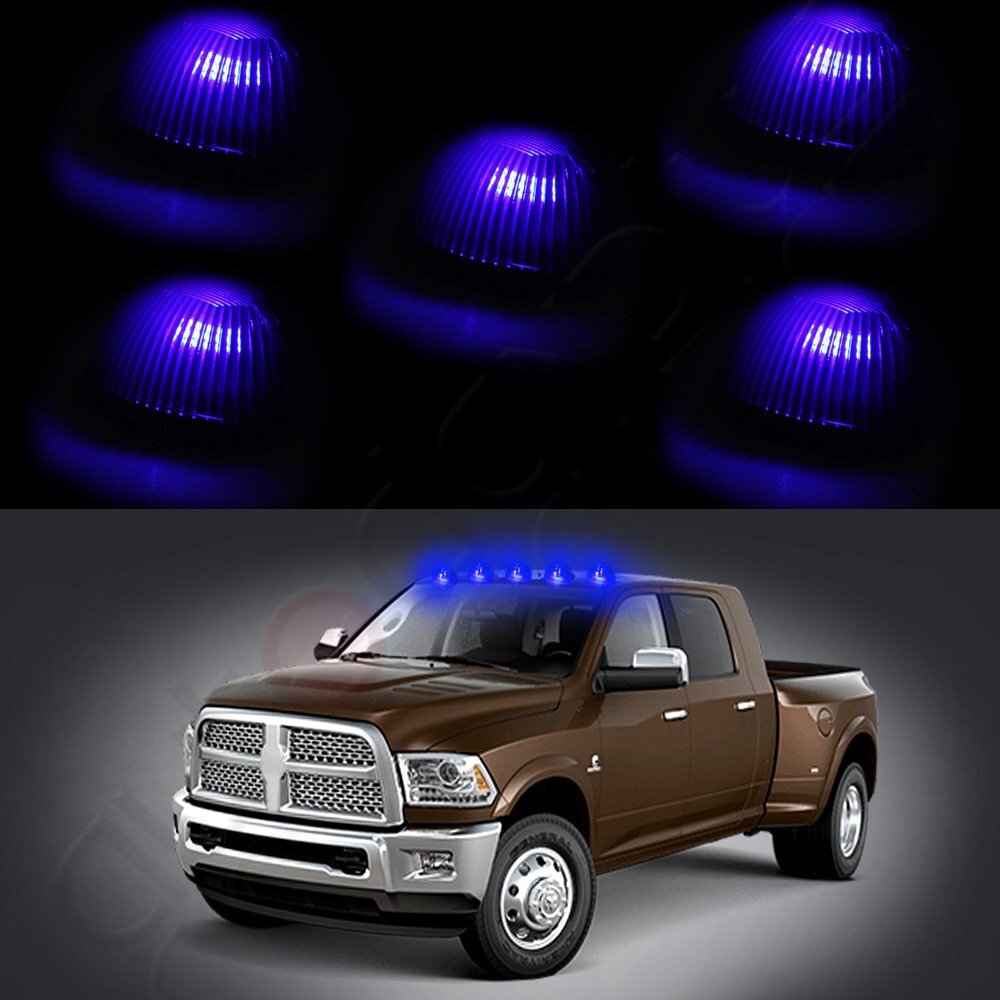 5PCS SMOKE LENS ROOF TOP CAB MARKER LIGHTS +PURPLE LED 12V FOR DODGE FORD TRUCK