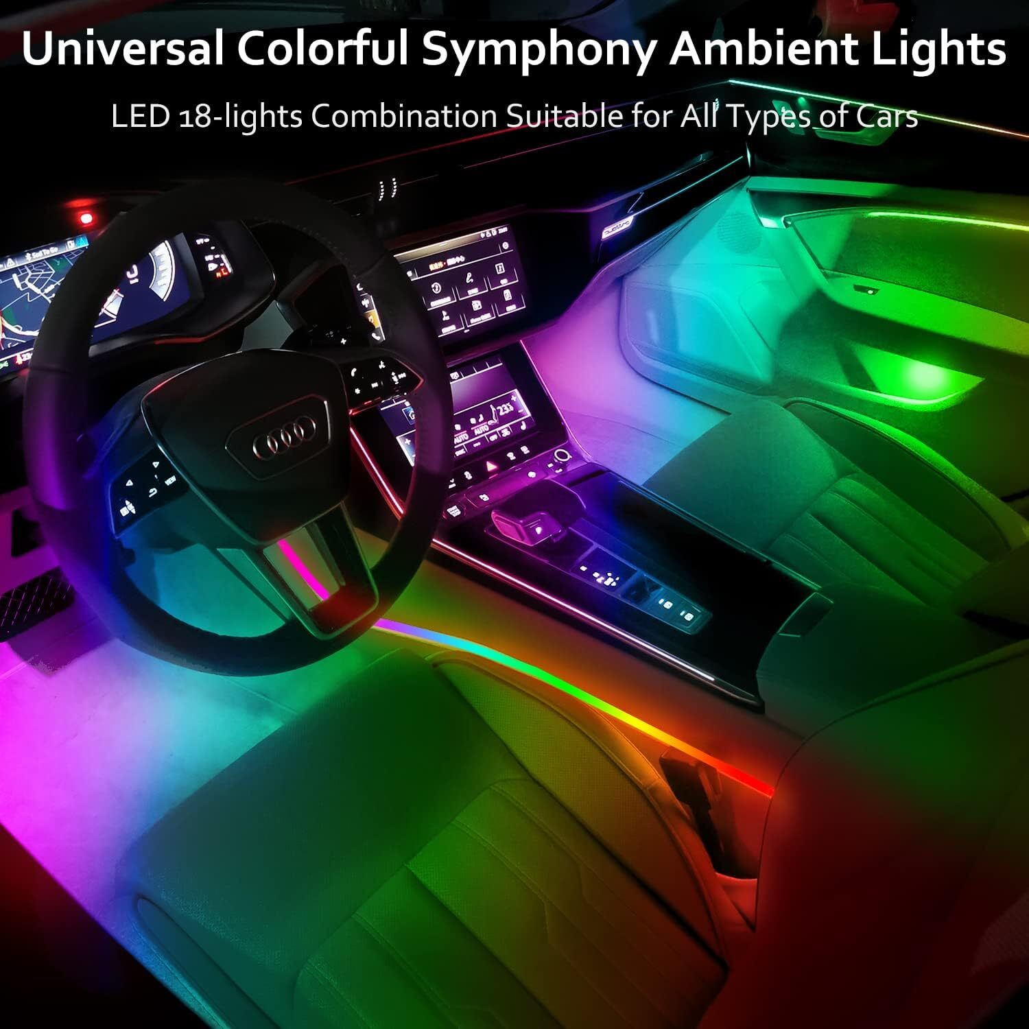 18-in-1 64 Colorful Symphony Car Ambient Interior LED Strip Lights APP Control