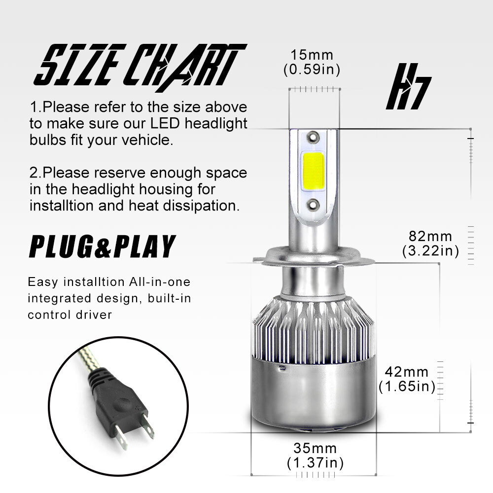 H7+H7+H11 6000K LED Headlights High Low Beam + Fog Light 6x Bulbs Kits Bright