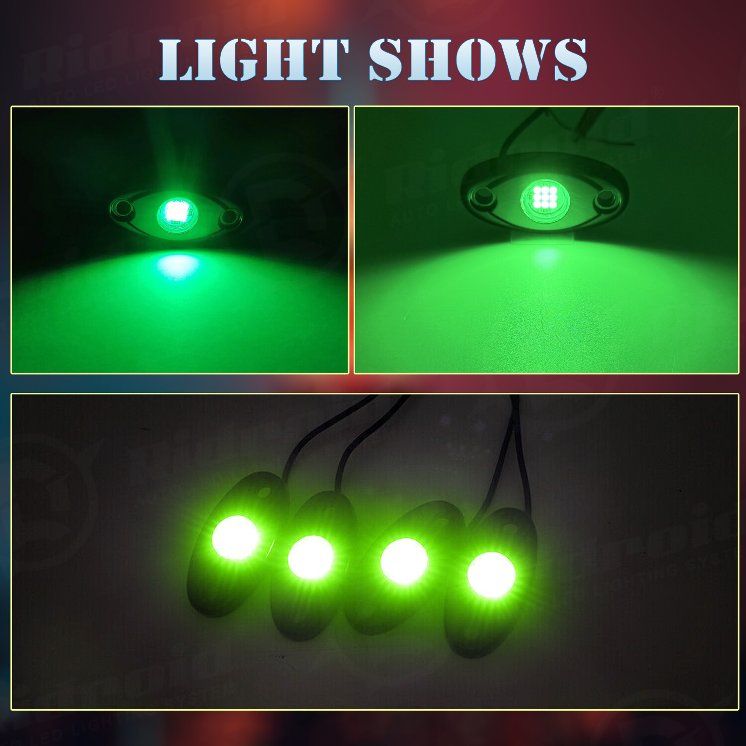 4X Green LED Rock Lights Underbody Glow Pods for Harley Honda Yamaha Motorcycle