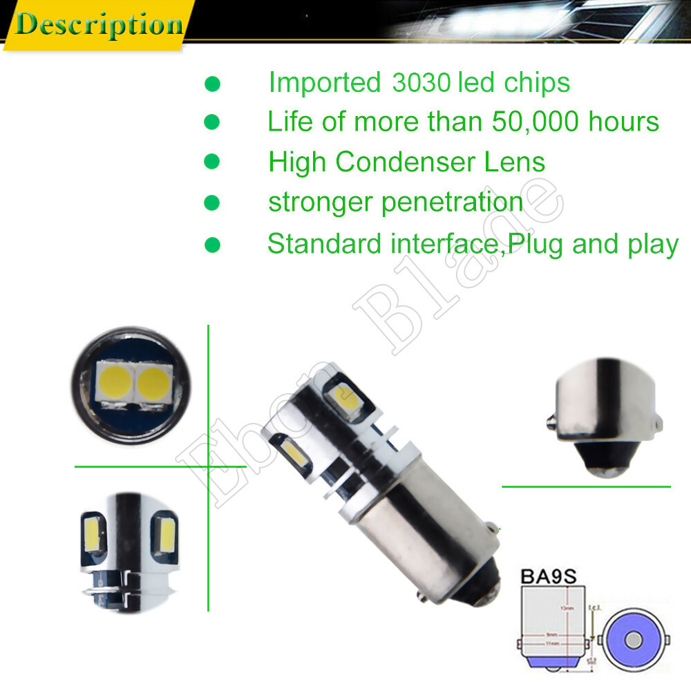 2Pcs BAX9S H6W Car LED Bulb Interior Dome Side Wedge Light Lamp White 10V-30V DC
