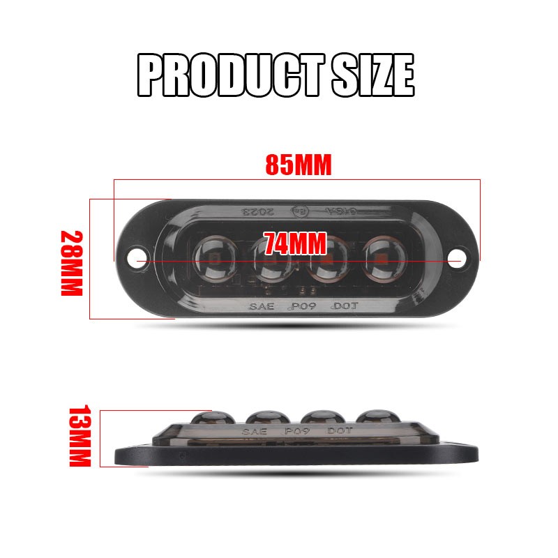 2Pcs LED Side Marker Clearance Lights Truck Trailer RV DRL Oval Light Waterpoof