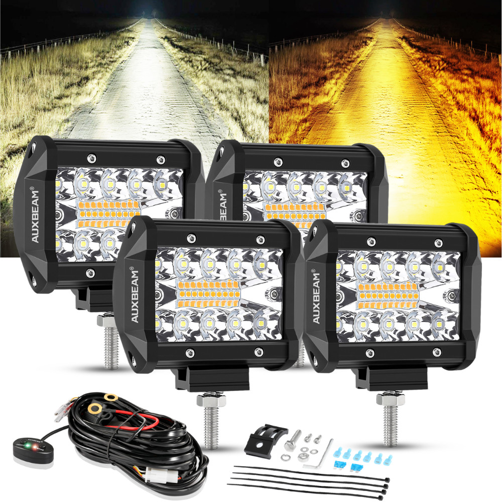 Auxbeam 4″ LED Pods Light 120W Spot 3-Row Off Road For Truck SUV ATV UTV Jeep