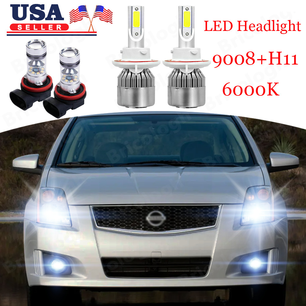 For Nissan Sentra 2007 2008 2009 – 4pc 6000K LED Headlight + Fog Light Bulbs Kit