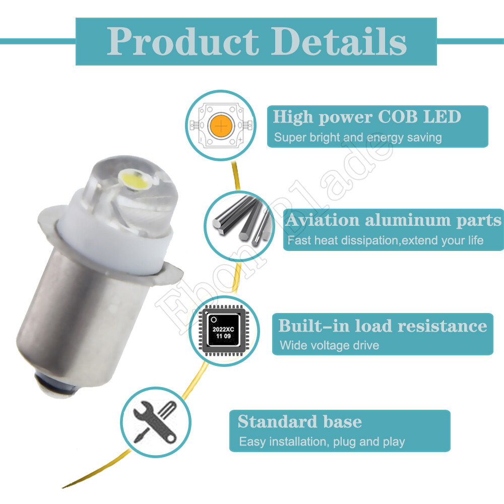 10 X P13.5s LED White 0.5W Flashlight Bulb Torch Lamp Light 3V 4.5V 6V 12V 18V