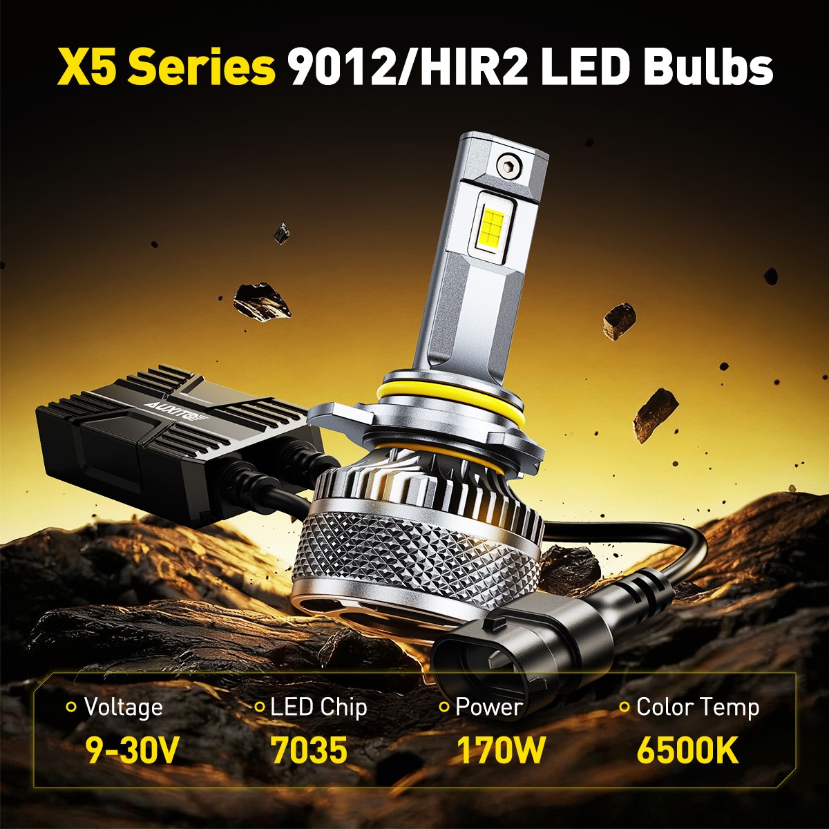 9012 HIR2 LED Headlight Bulb 6500K High/Low Beam Super Bright White AUXITO 4X X5