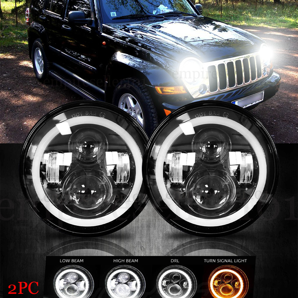PAIR DOT 7″ Inch LED Headlights DRL Turn Signal Combo For 2003-2007 Jeep Liberty