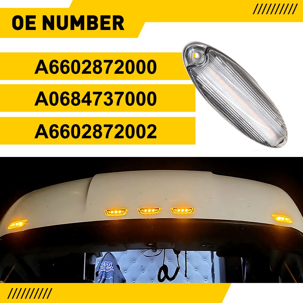 For Freightliner Cascadia All Years Clear Amber LED Raised Roof Marker Lamps 5Pc