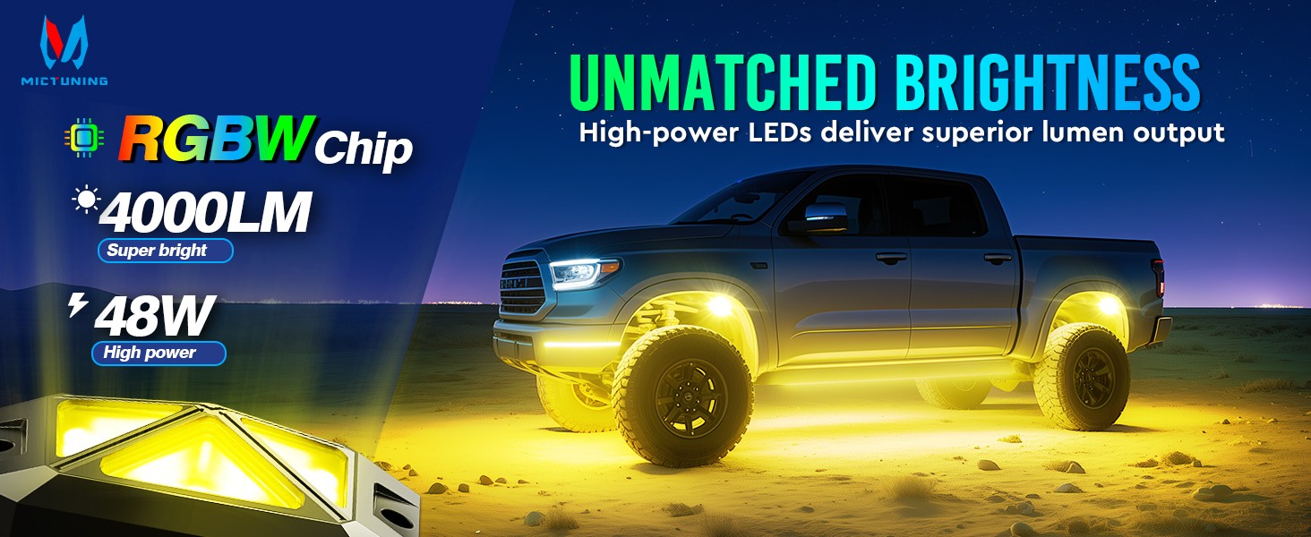 MICTUNING RGB Rock Lights 4 Pods Underglow Underbody Neon Lights for Truck ATV